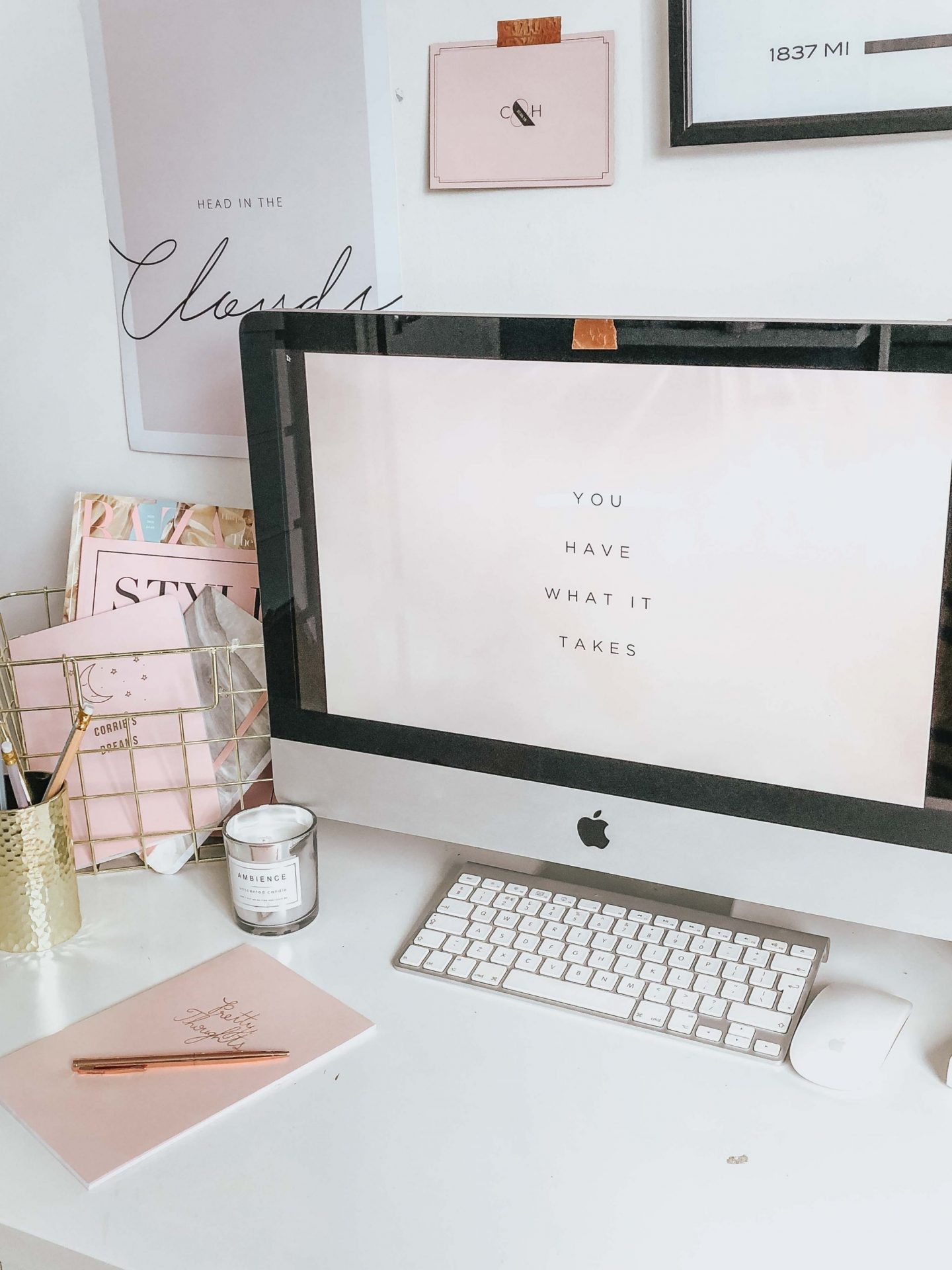 5 ways to be more positive right now, how to be more positive, office, office goals, pink office,