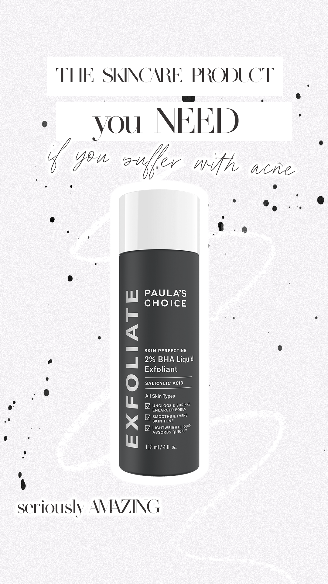 paulas choice bha toner, Paulas choice salicylic acid toner, acne, how to clear acne